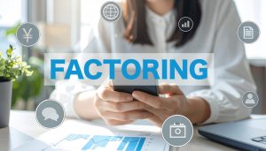 現在利用中のファクタリング会社より手数料が安い乗り換え先を、スマホで比較検討する事業者。より良い条件で売掛債権を現金化し、資金調達コストの見直しを図っているイメージ