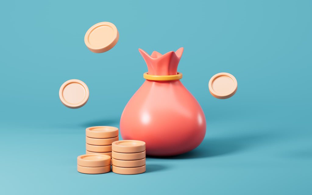 小規模事業者持続化補助金によって調達できる資金や事業の成果として積み上がる利益を表現した3Dイラスト