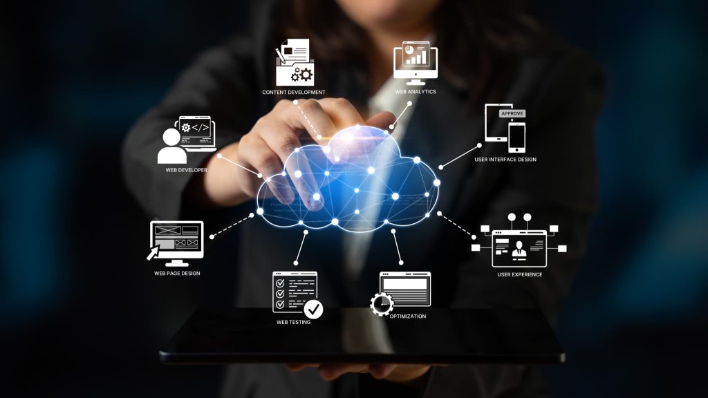 IT導入補助金の対象となるWeb制作や分析およびアプリ開発など多様なITツールが連携するイメージ