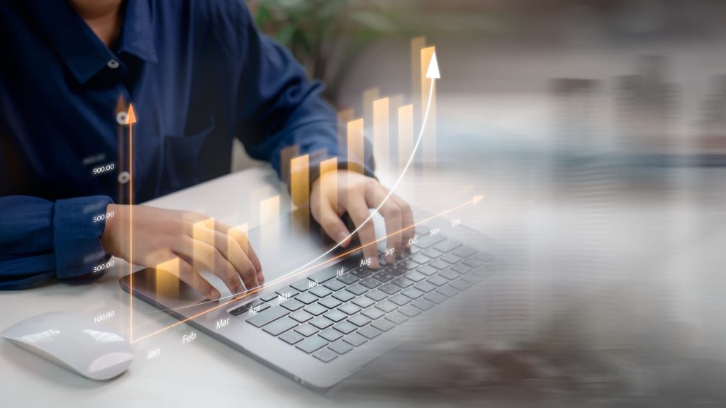 売上債権が、商品やサービスを提供して売掛による売上を増やすことで増加する様子を表したグラフ