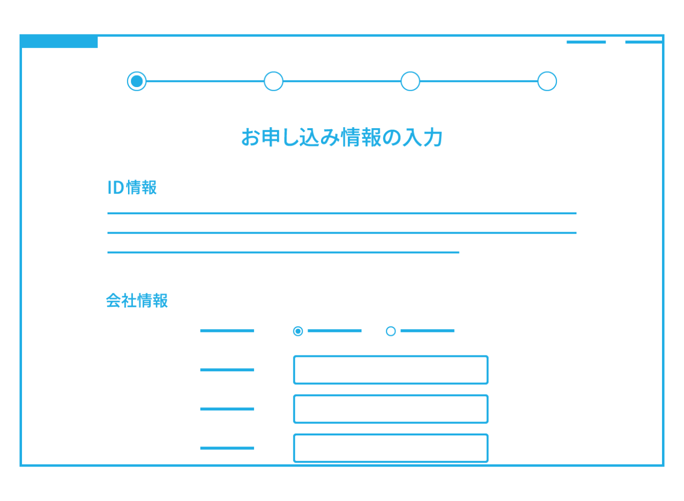 Yahoo!広告を始める最初のステップ、「Yahoo!JAPANビジネスID」の作成画面のイメージ。会社情報などを入力する申込フォームの様子を図解