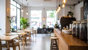 飲食店の開業について解説する記事のメイン画像。自然光が差し込むおしゃれな飲食店の店内