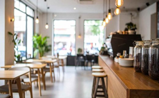 飲食店の開業について解説する記事のメイン画像。自然光が差し込むおしゃれな飲食店の店内