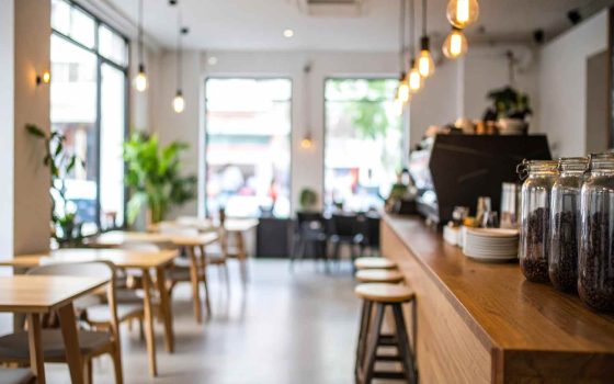 飲食店の開業について解説する記事のメイン画像。自然光が差し込むおしゃれな飲食店の店内