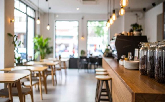 飲食店の開業について解説する記事のメイン画像。自然光が差し込むおしゃれな飲食店の店内