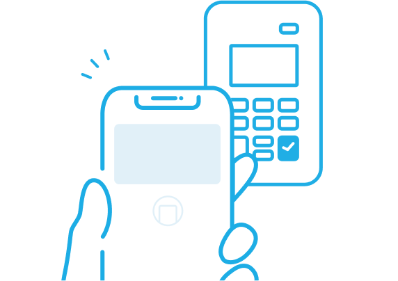 カードリーダーにスマートフォンをタッチするイラスト